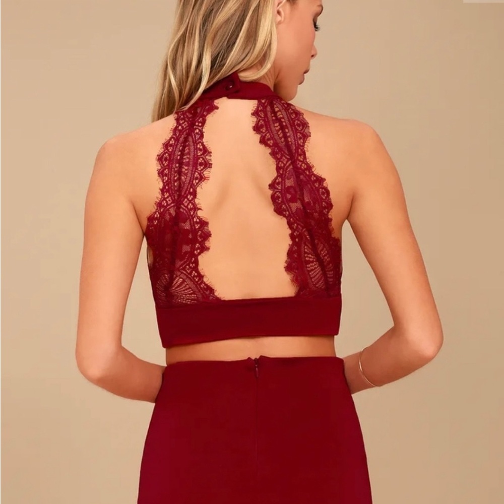 Lulu's red mini skirt set with lace detail